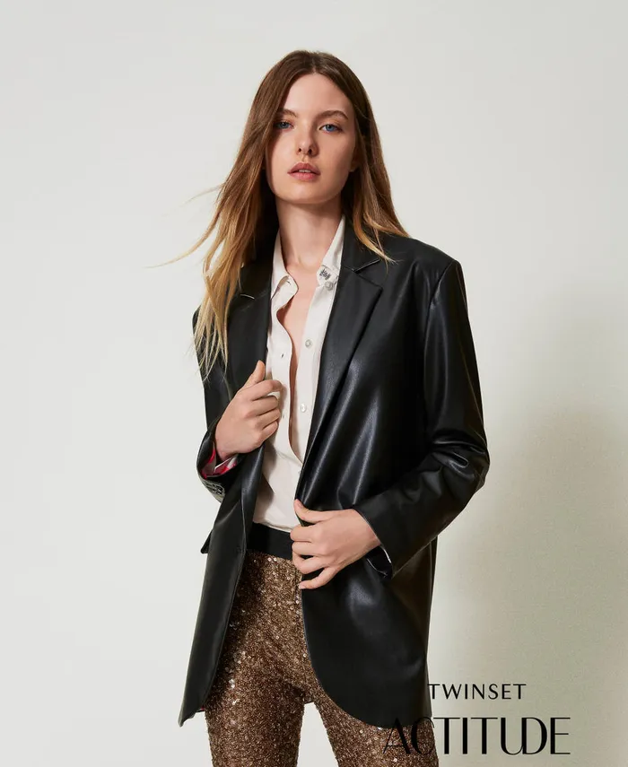 Twinset Myfo LeatherLike Blazer Black Women Jackets And Outerwear
