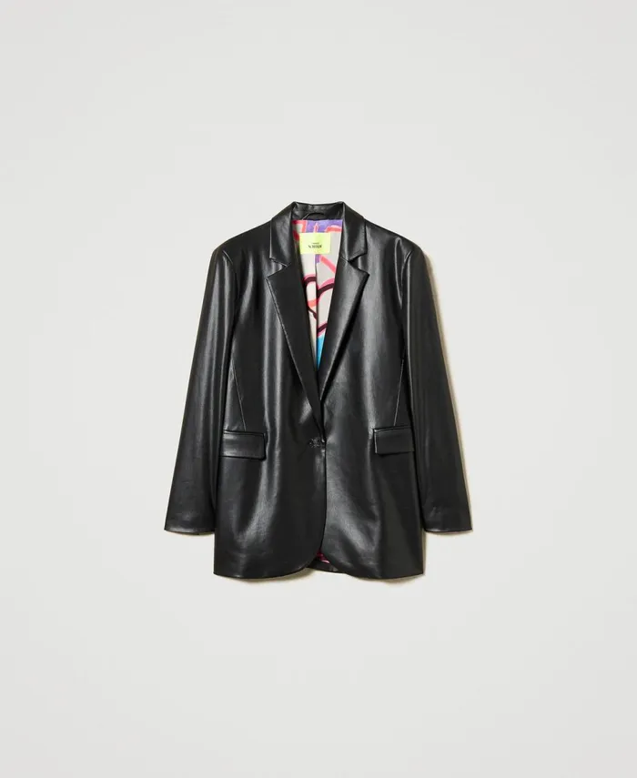 Twinset Myfo LeatherLike Blazer Black Women Jackets And Outerwear Twinset Myfo LeatherLike Blazer Black Women Jackets And Outerwear