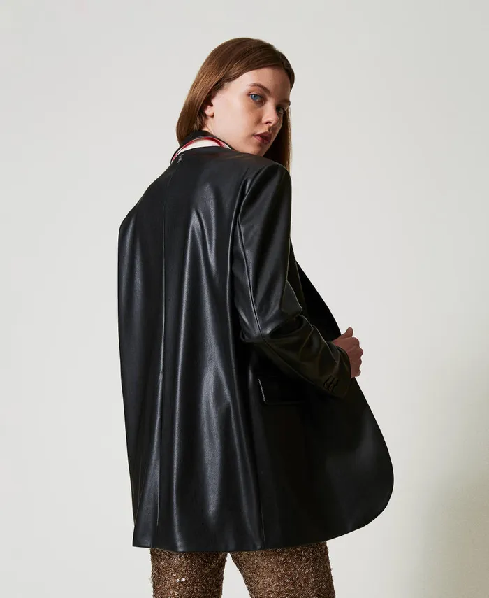 Twinset Myfo LeatherLike Blazer Black Women Jackets And Outerwear Twinset Myfo LeatherLike Blazer Black Women Jackets And Outerwear