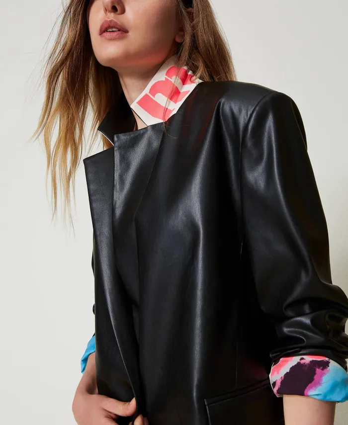 Twinset Myfo LeatherLike Blazer Black Women Jackets And Outerwear Twinset Myfo LeatherLike Blazer Black Women Jackets And Outerwear