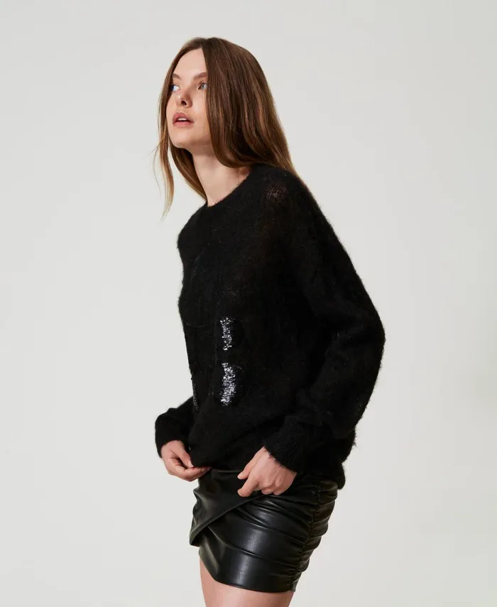 Twinset Myfo Wool And Mohair Blend Jumper Black Women Jumpers And Cardigans Twinset Myfo Wool And Mohair Blend Jumper Black Women Jumpers And Cardigans