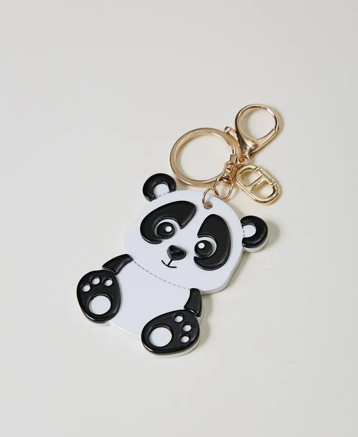 Twinset Panda Key Ring With Oval T Twotone Optical White Black Women Wallets And Keyrings
