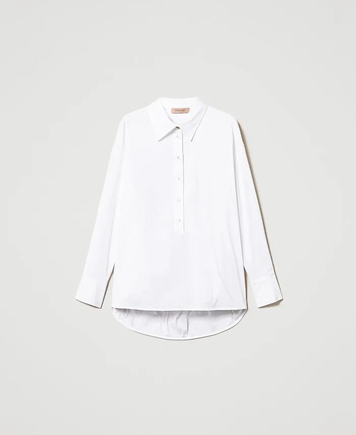 Twinset Poplin Polo Blouse White Women Blouses And Shirts Twinset Poplin Polo Blouse White Women Blouses And Shirts