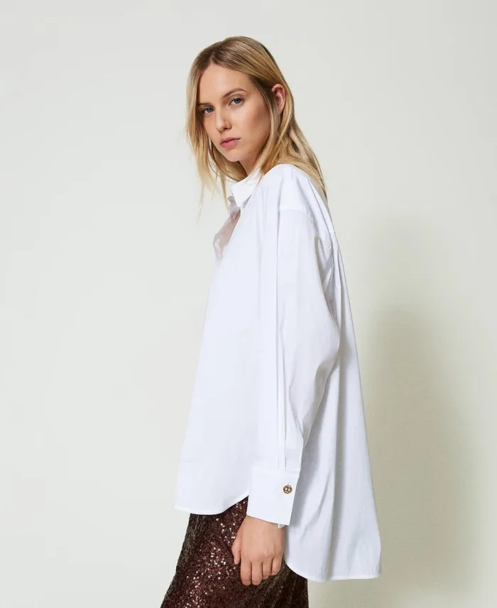 Twinset Poplin Polo Blouse White Women Blouses And Shirts Twinset Poplin Polo Blouse White Women Blouses And Shirts