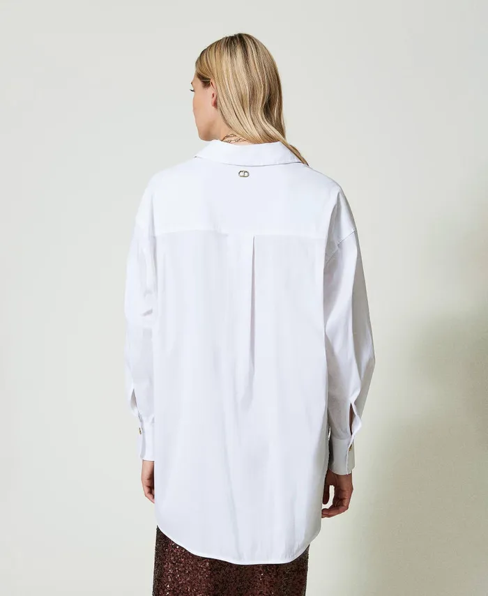 Twinset Poplin Polo Blouse White Women Blouses And Shirts Twinset Poplin Polo Blouse White Women Blouses And Shirts