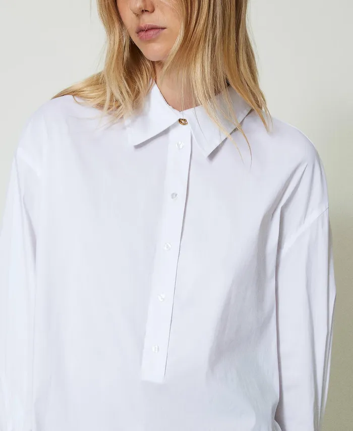 Twinset Poplin Polo Blouse White Women Blouses And Shirts Twinset Poplin Polo Blouse White Women Blouses And Shirts