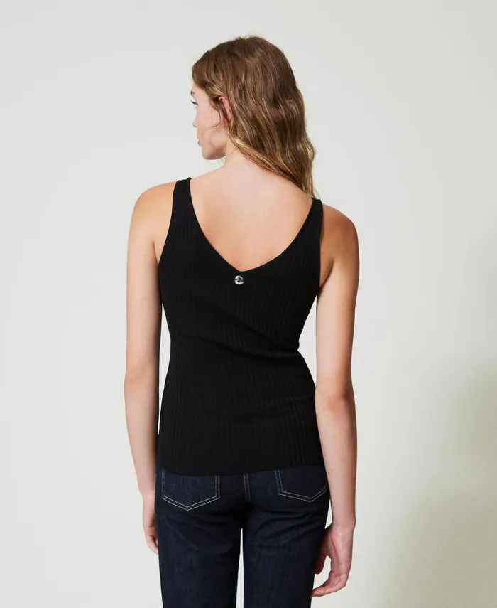 Twinset Ribbed Knit Top With Beads Black Women TShirts And Tops