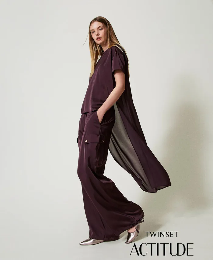 Twinset Satin Cargo Trousers Potent Purple Women Suits And Sets
