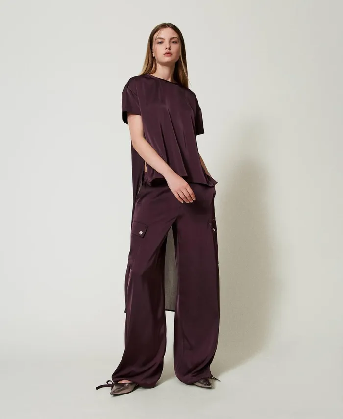 Twinset Satin Cargo Trousers Potent Purple Women Suits And Sets Twinset Satin Cargo Trousers Potent Purple Women Suits And Sets