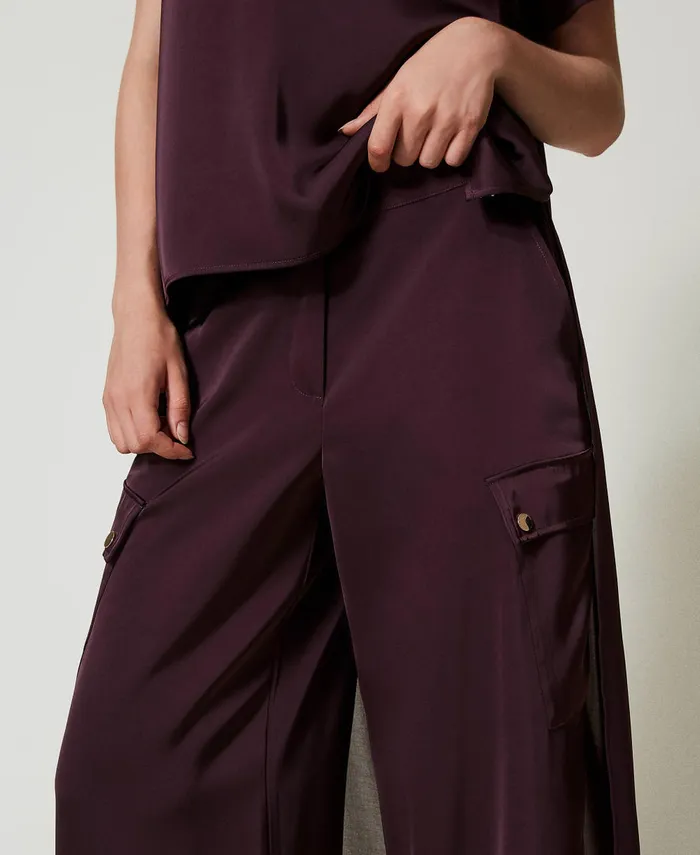 Twinset Satin Cargo Trousers Potent Purple Women Suits And Sets Twinset Satin Cargo Trousers Potent Purple Women Suits And Sets