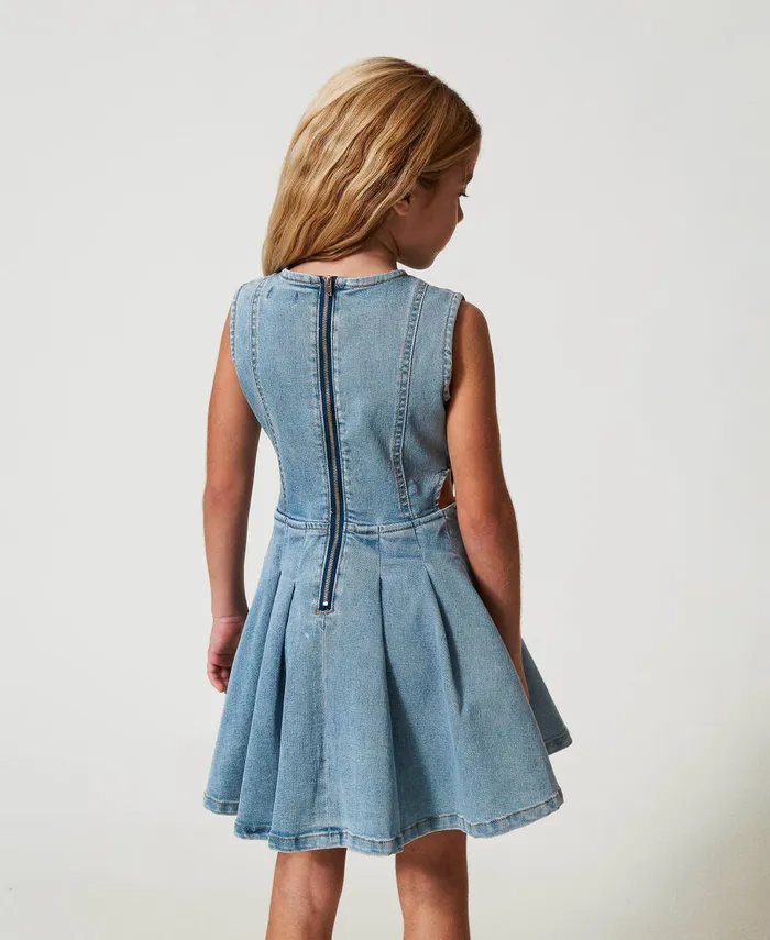 Twinset Short Denim Dress With Logo Buttons Light Denim Girl Dresses Twinset Short Denim Dress With Logo Buttons Light Denim Girl Dresses