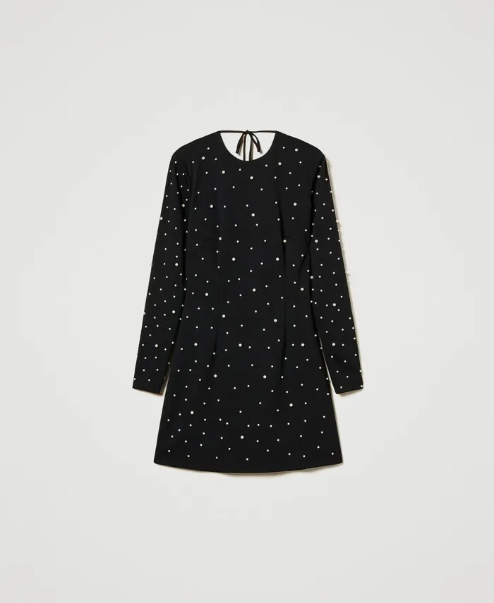 Twinset Short Dress With Pearls Black Women Dresses Twinset Short Dress With Pearls Black Women Dresses
