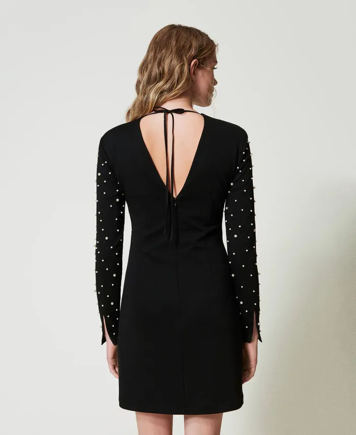 Twinset Short Dress With Pearls Black Women Dresses Twinset Short Dress With Pearls Black Women Dresses