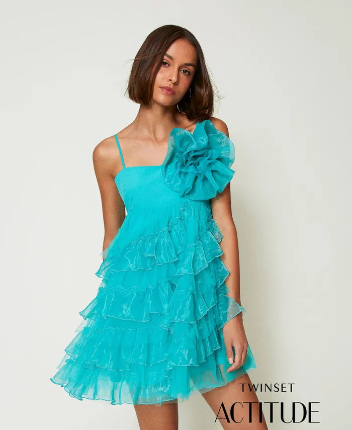 Twinset Short Tulle And Organza Dress Tropical Emerald Green Women Dresses