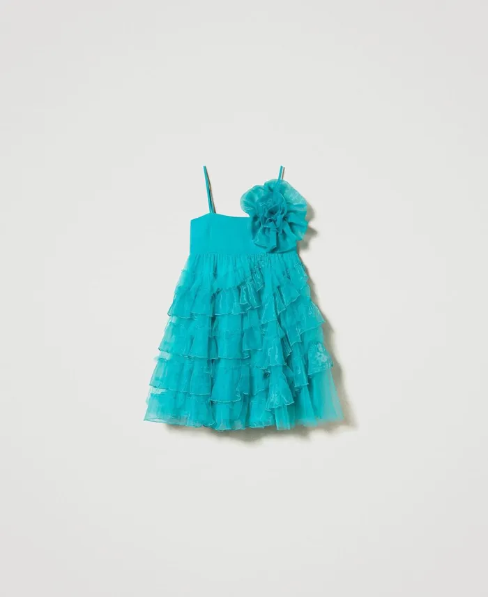 Twinset Short Tulle And Organza Dress Tropical Emerald Green Women Dresses Twinset Short Tulle And Organza Dress Tropical Emerald Green Women Dresses