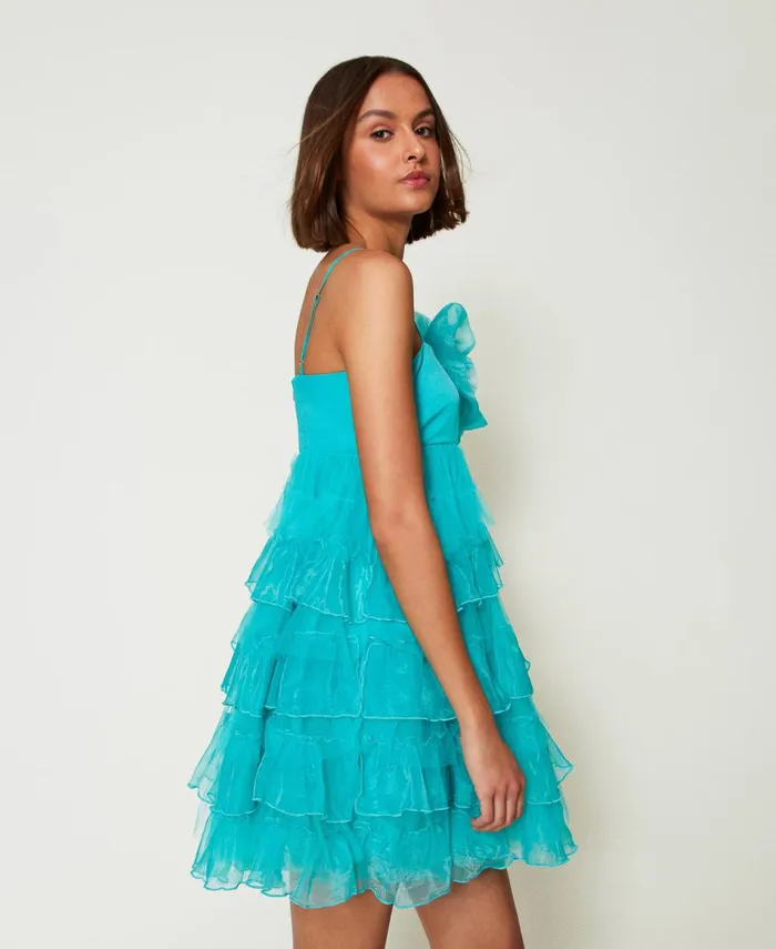 Twinset Short Tulle And Organza Dress Tropical Emerald Green Women Dresses Twinset Short Tulle And Organza Dress Tropical Emerald Green Women Dresses