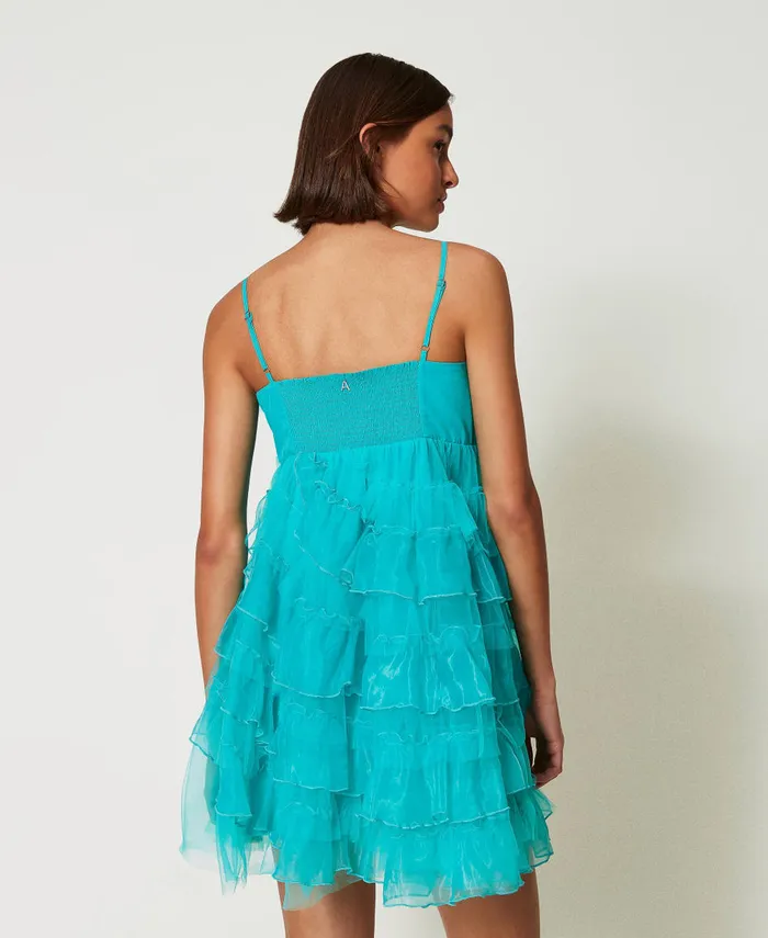 Twinset Short Tulle And Organza Dress Tropical Emerald Green Women Dresses Twinset Short Tulle And Organza Dress Tropical Emerald Green Women Dresses