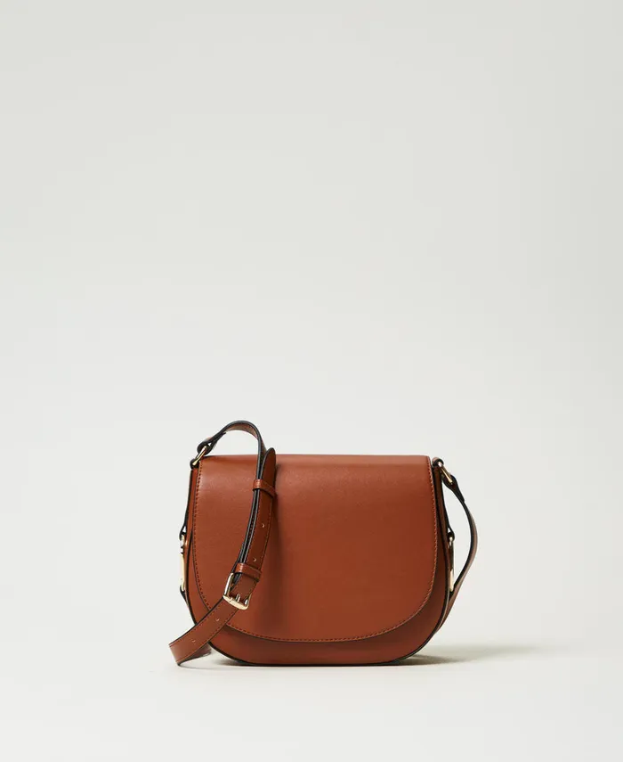 Twinset Shoulder Bag With Oval T Buckle Leather Brown Women Cross Body Bags