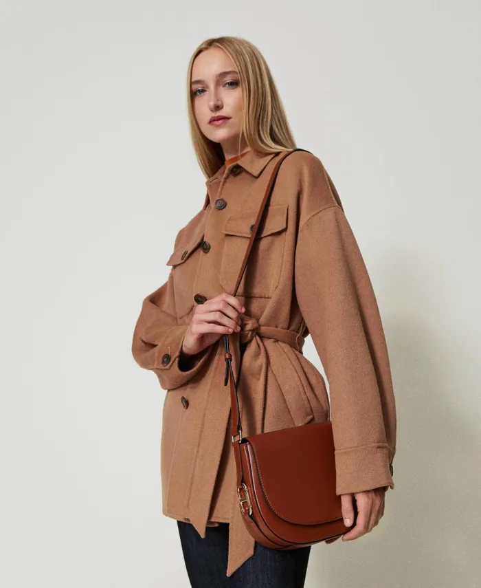 Twinset Shoulder Bag With Oval T Buckle Leather Brown Women Cross Body Bags Twinset Shoulder Bag With Oval T Buckle Leather Brown Women Cross Body Bags