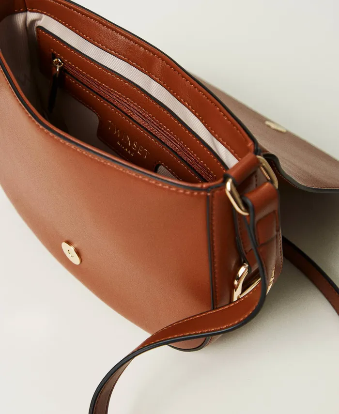 Twinset Shoulder Bag With Oval T Buckle Leather Brown Women Cross Body Bags Twinset Shoulder Bag With Oval T Buckle Leather Brown Women Cross Body Bags