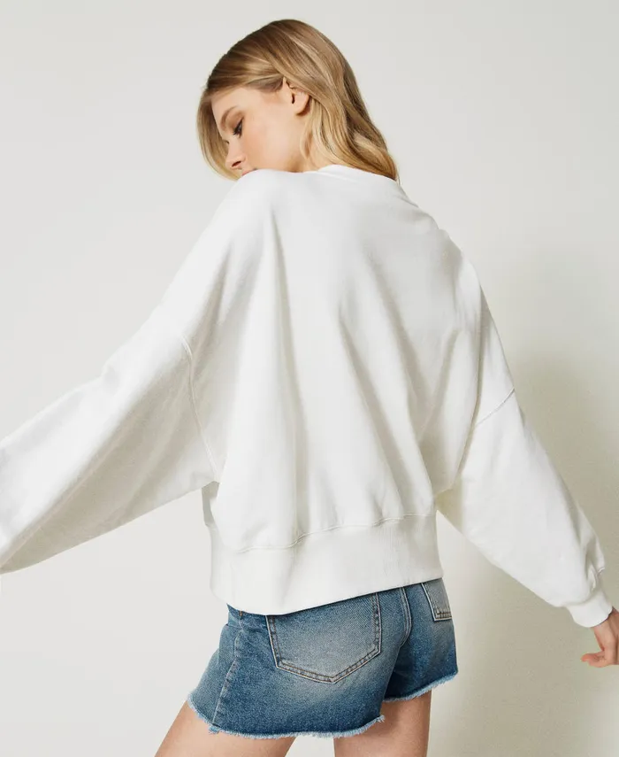 Twinset Sweatshirt With Floral Oval T Logo Antique White Women Sweatshirts Twinset Sweatshirt With Floral Oval T Logo Antique White Women Sweatshirts