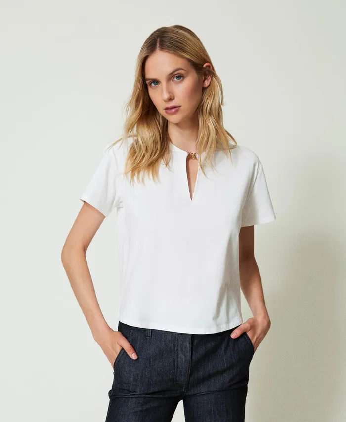 Twinset TShirt With HeartShaped Clasp Off White Women TShirts And Tops