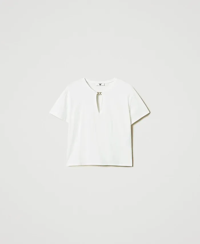 Twinset TShirt With HeartShaped Clasp Off White Women TShirts And Tops Twinset TShirt With HeartShaped Clasp Off White Women TShirts And Tops