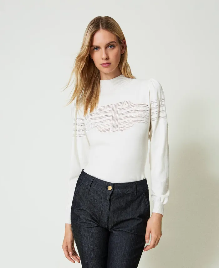 Twinset Turtleneck Jumper With Oval T Pattern White Snow Women Jumpers And Cardigans