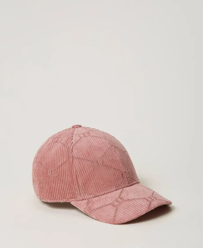 Twinset Velvet Baseball Cap With Oval T Ruby Chocolate Pink Women Hats