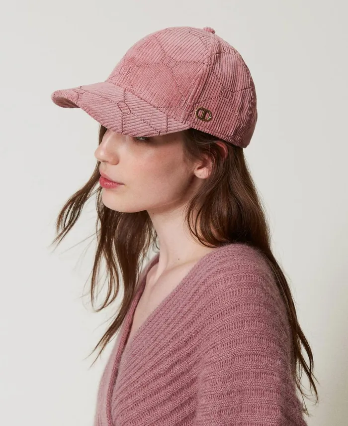 Twinset Velvet Baseball Cap With Oval T Ruby Chocolate Pink Women Hats Twinset Velvet Baseball Cap With Oval T Ruby Chocolate Pink Women Hats