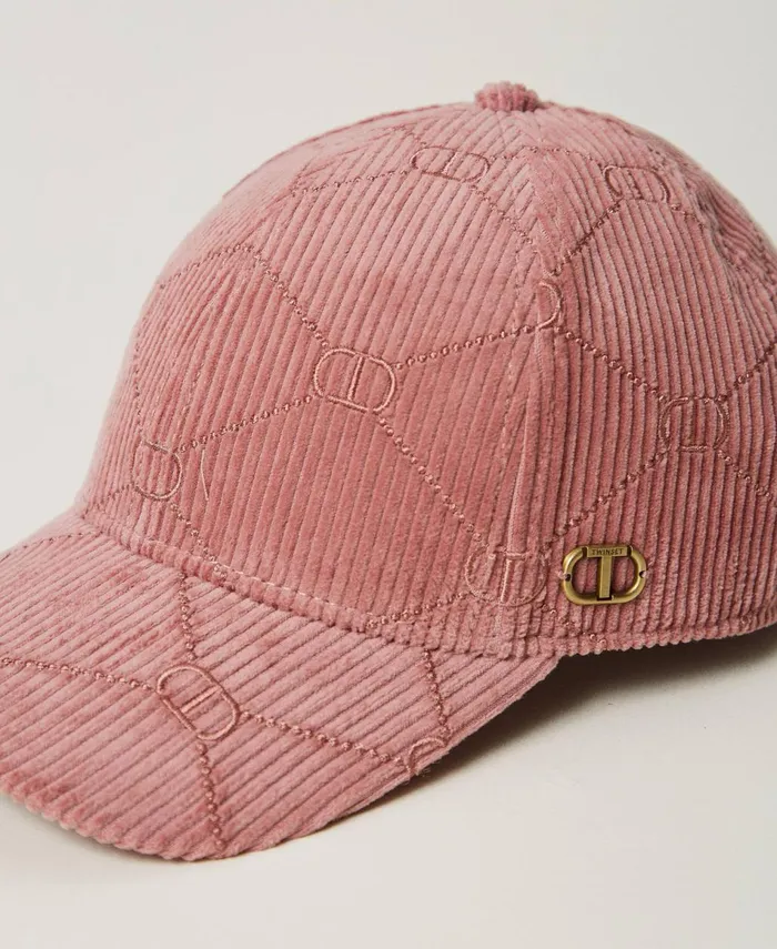 Twinset Velvet Baseball Cap With Oval T Ruby Chocolate Pink Women Hats Twinset Velvet Baseball Cap With Oval T Ruby Chocolate Pink Women Hats