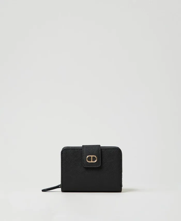 Twinset Wallet With Zip And Oval T Button Black Women Wallets And Keyrings