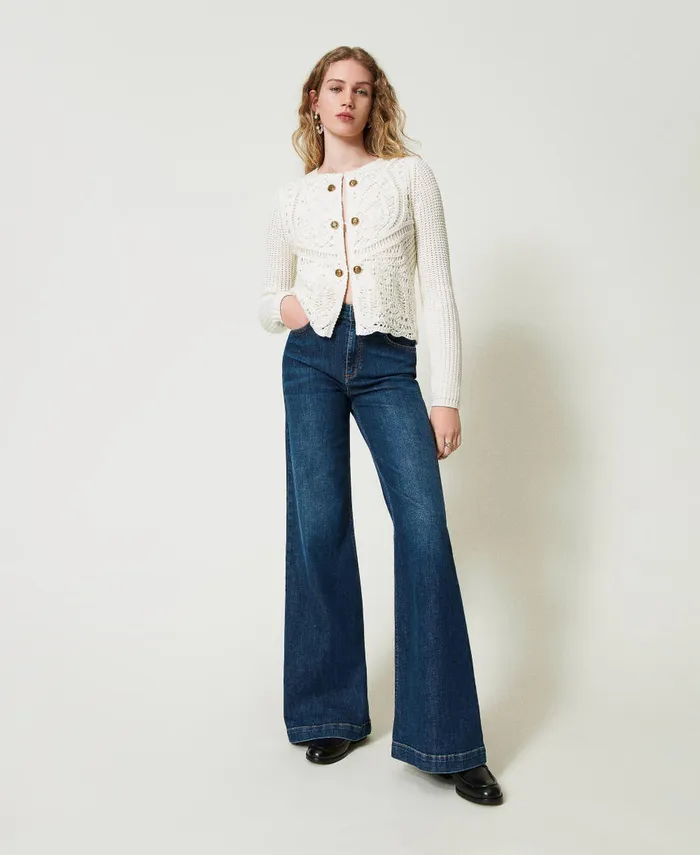 Twinset Wide Leg Jeans With Five Pockets Mid Denim Blue Women Jeans