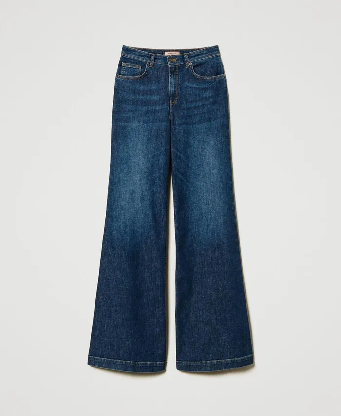 Twinset Wide Leg Jeans With Five Pockets Mid Denim Blue Women Jeans Twinset Wide Leg Jeans With Five Pockets Mid Denim Blue Women Jeans