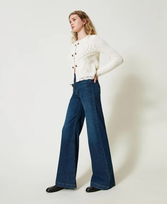 Twinset Wide Leg Jeans With Five Pockets Mid Denim Blue Women Jeans Twinset Wide Leg Jeans With Five Pockets Mid Denim Blue Women Jeans