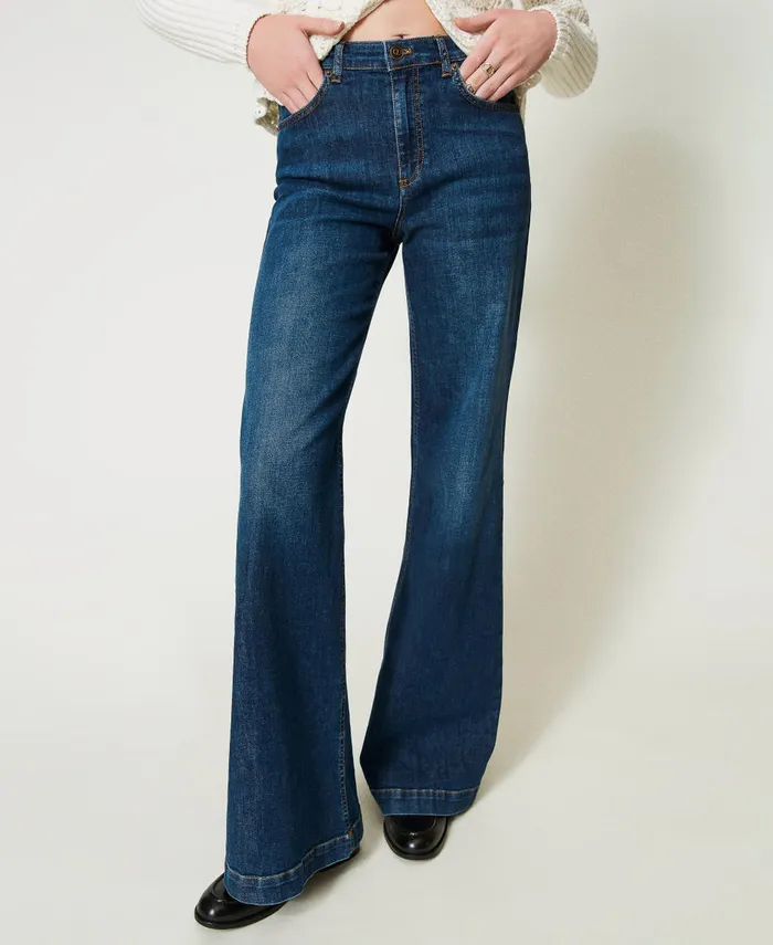 Twinset Wide Leg Jeans With Five Pockets Mid Denim Blue Women Jeans Twinset Wide Leg Jeans With Five Pockets Mid Denim Blue Women Jeans