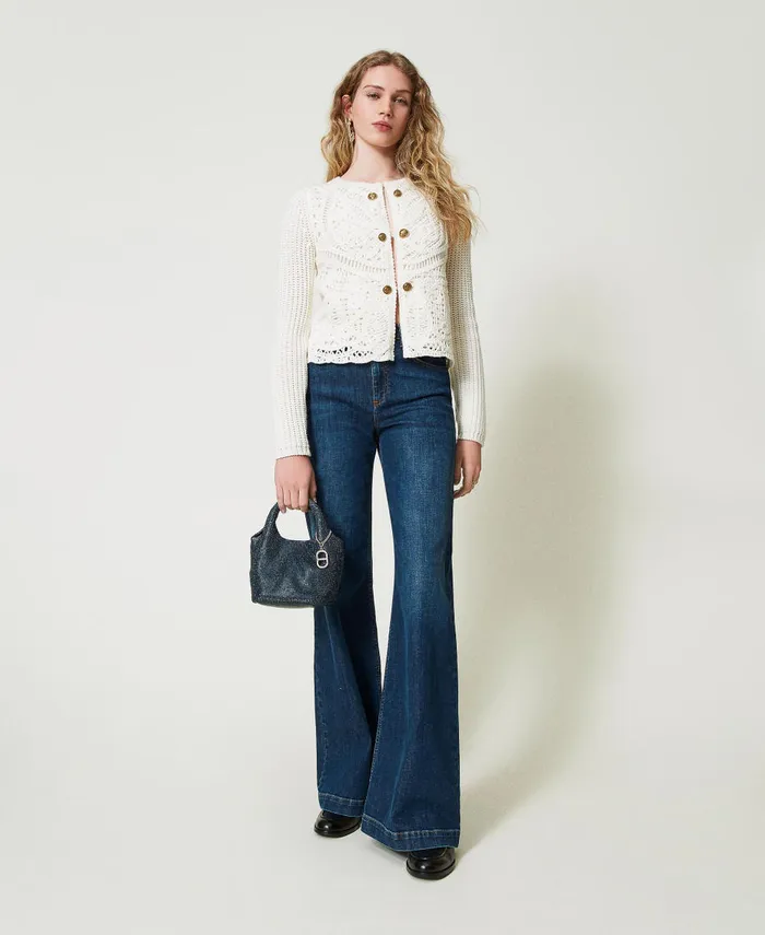 Twinset Wide Leg Jeans With Five Pockets Mid Denim Blue Women Jeans Twinset Wide Leg Jeans With Five Pockets Mid Denim Blue Women Jeans