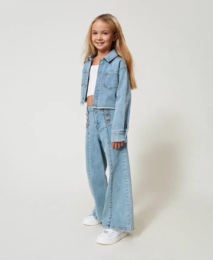 Twinset Wide Leg Jeans With Logo Buttons Light Denim Girl Trousers And Jeans Twinset Wide Leg Jeans With Logo Buttons Light Denim Girl Trousers And Jeans