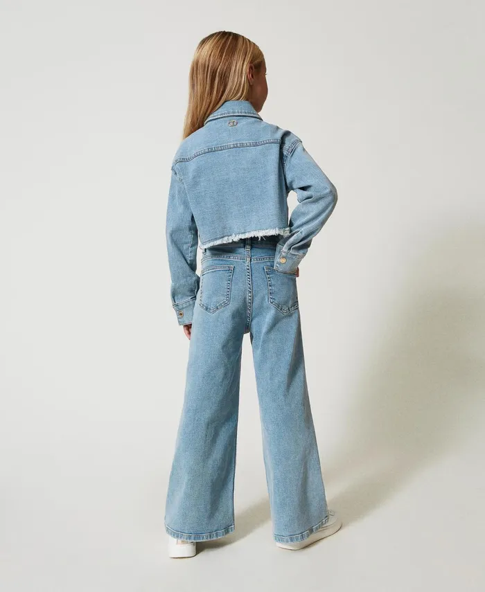 Twinset Wide Leg Jeans With Logo Buttons Light Denim Girl Trousers And Jeans Twinset Wide Leg Jeans With Logo Buttons Light Denim Girl Trousers And Jeans