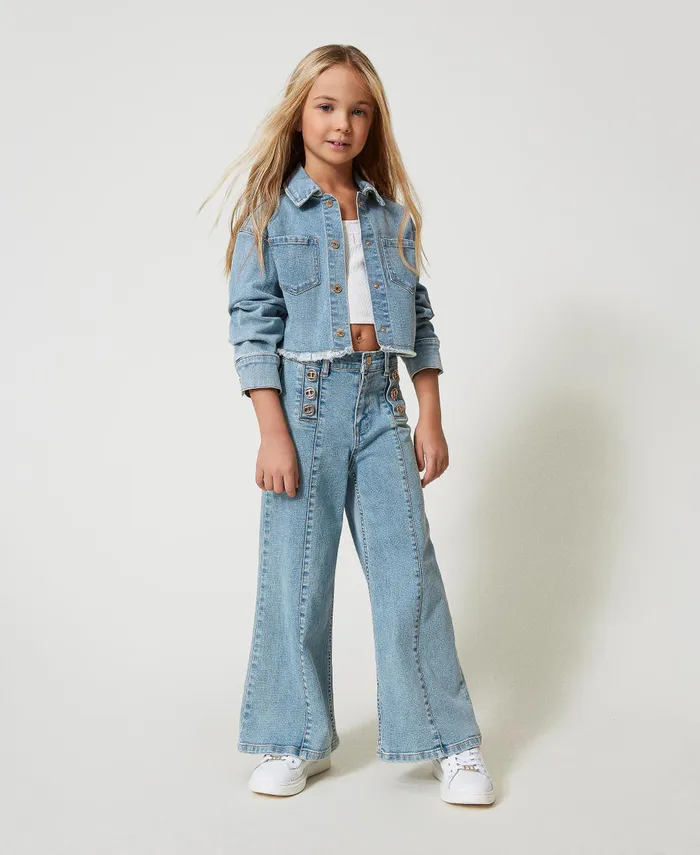 Twinset Wide Leg Jeans With Logo Buttons Light Denim Girl Trousers And Jeans Twinset Wide Leg Jeans With Logo Buttons Light Denim Girl Trousers And Jeans