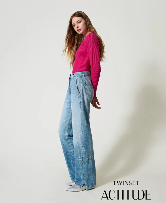 Twinset Wide Leg Jeans With Seams Light Denim Women Jeans