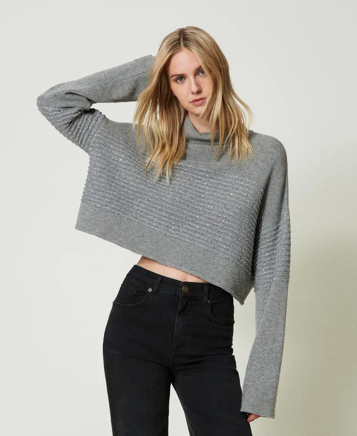 Twinset Wool Blend Turtleneck Jumper With Sequins Warm Melange Gray Women Jumpers And Cardigans Twinset Wool Blend Turtleneck Jumper With Sequins Warm Melange Gray Women Jumpers And Cardigans