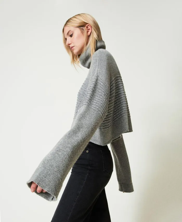 Twinset Wool Blend Turtleneck Jumper With Sequins Warm Melange Gray Women Jumpers And Cardigans Twinset Wool Blend Turtleneck Jumper With Sequins Warm Melange Gray Women Jumpers And Cardigans