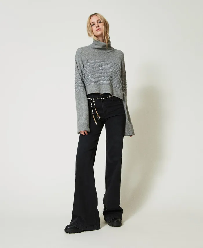 Twinset Wool Blend Turtleneck Jumper With Sequins Warm Melange Gray Women Jumpers And Cardigans Twinset Wool Blend Turtleneck Jumper With Sequins Warm Melange Gray Women Jumpers And Cardigans