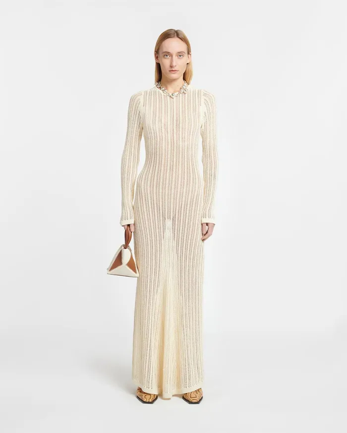 Valene Crochet Maxi Dress Creme Women Nanushka Dresses