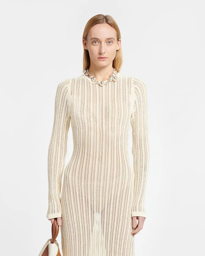 Valene Crochet Maxi Dress Creme Women Nanushka Dresses