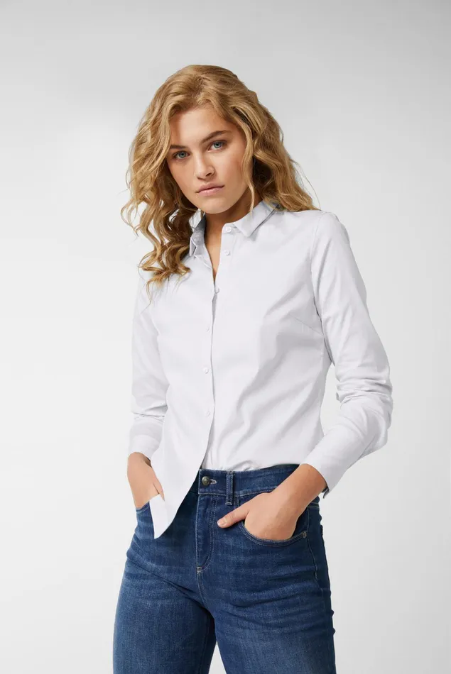 Van Laack Business Blouses Women Stretchy Blouse With A Herringbone Band On The Underlay White