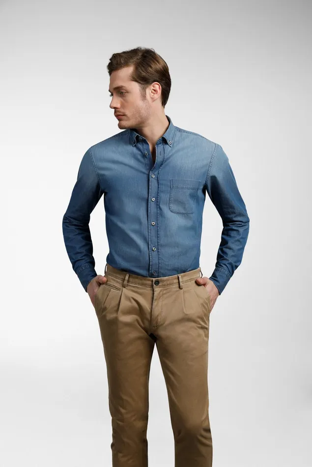 Van Laack Casual Shirts Men Jeans Hemd Tailor Fit Blau