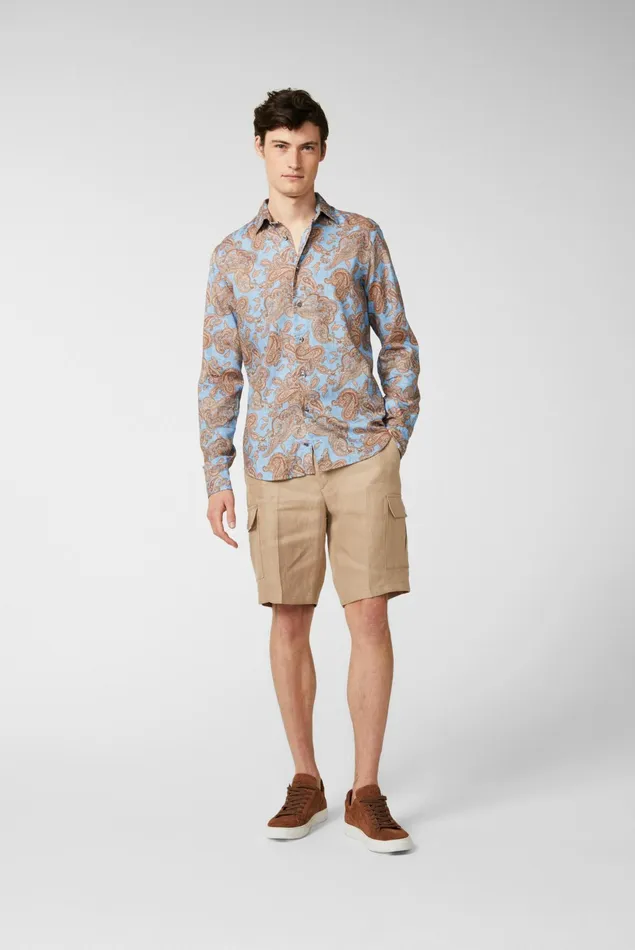 Van Laack Casual Shirts Men Textured Cotton Shirt With Vintage Paysley Print And Piping Details Blue Van Laack Casual Shirts Men Textured Cotton Shirt With Vintage Paysley Print And Piping Details Blue