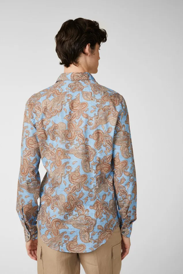 Van Laack Casual Shirts Men Textured Cotton Shirt With Vintage Paysley Print And Piping Details Blue Van Laack Casual Shirts Men Textured Cotton Shirt With Vintage Paysley Print And Piping Details Blue